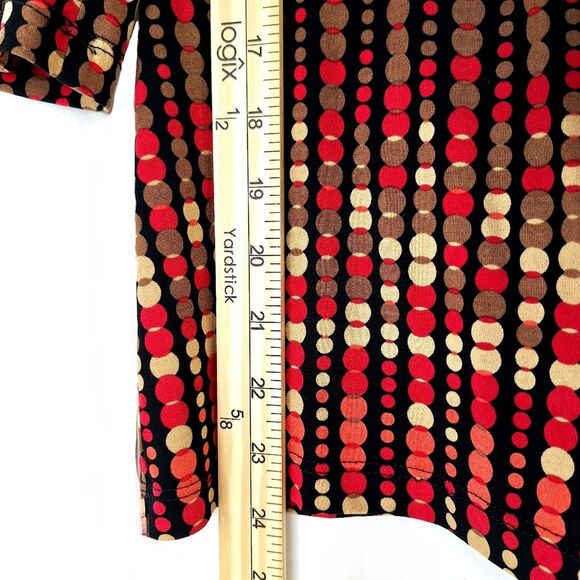 AB Studio Red Gold Black Faux Belt Polkadot Circles Blouse Italian Mob Wife Sz L - Picture 10 of 11